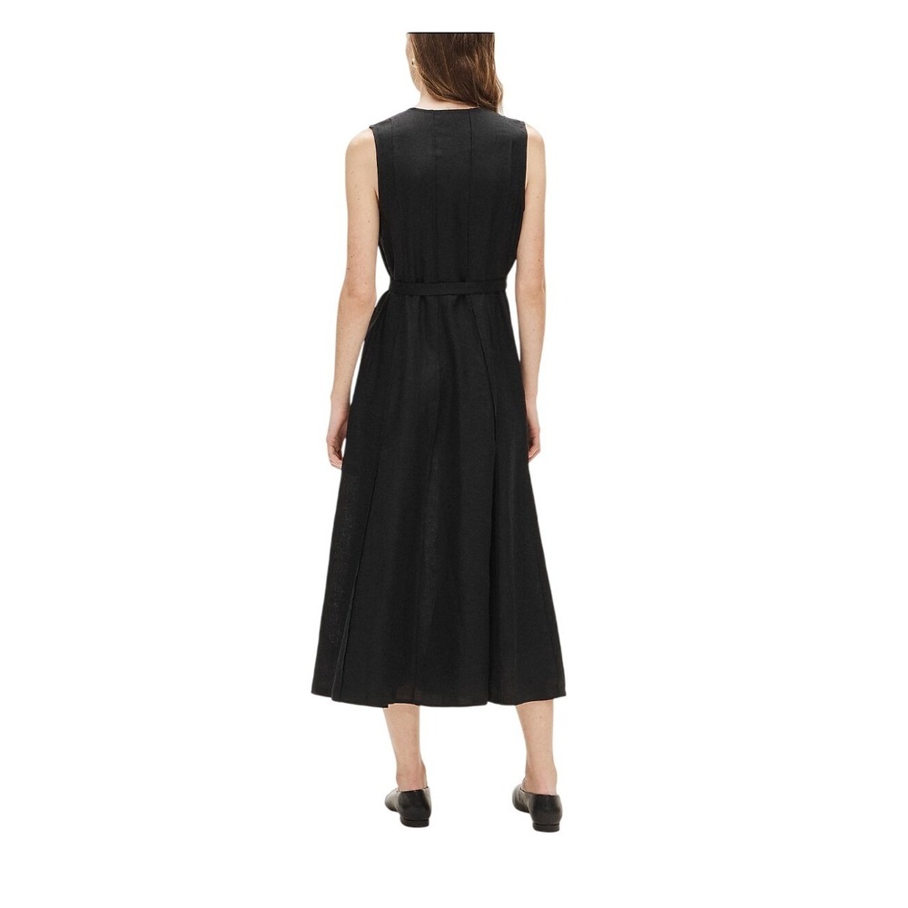 J. Crew Seamed 100% Linen Maxi Dress Black Removable Belt M - Picture 3 of 10